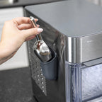 Stainless steel nugget ice maker scoop detail