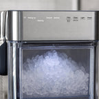 Stainless steel nugget ice maker ice window