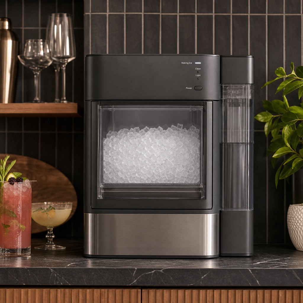 Carbon black nugget ice maker on bar