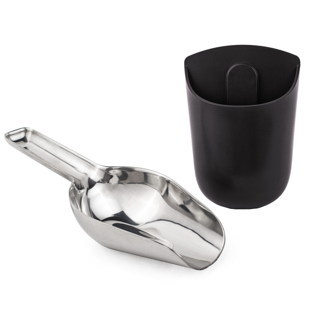 Stainless steel ice scoop and holder